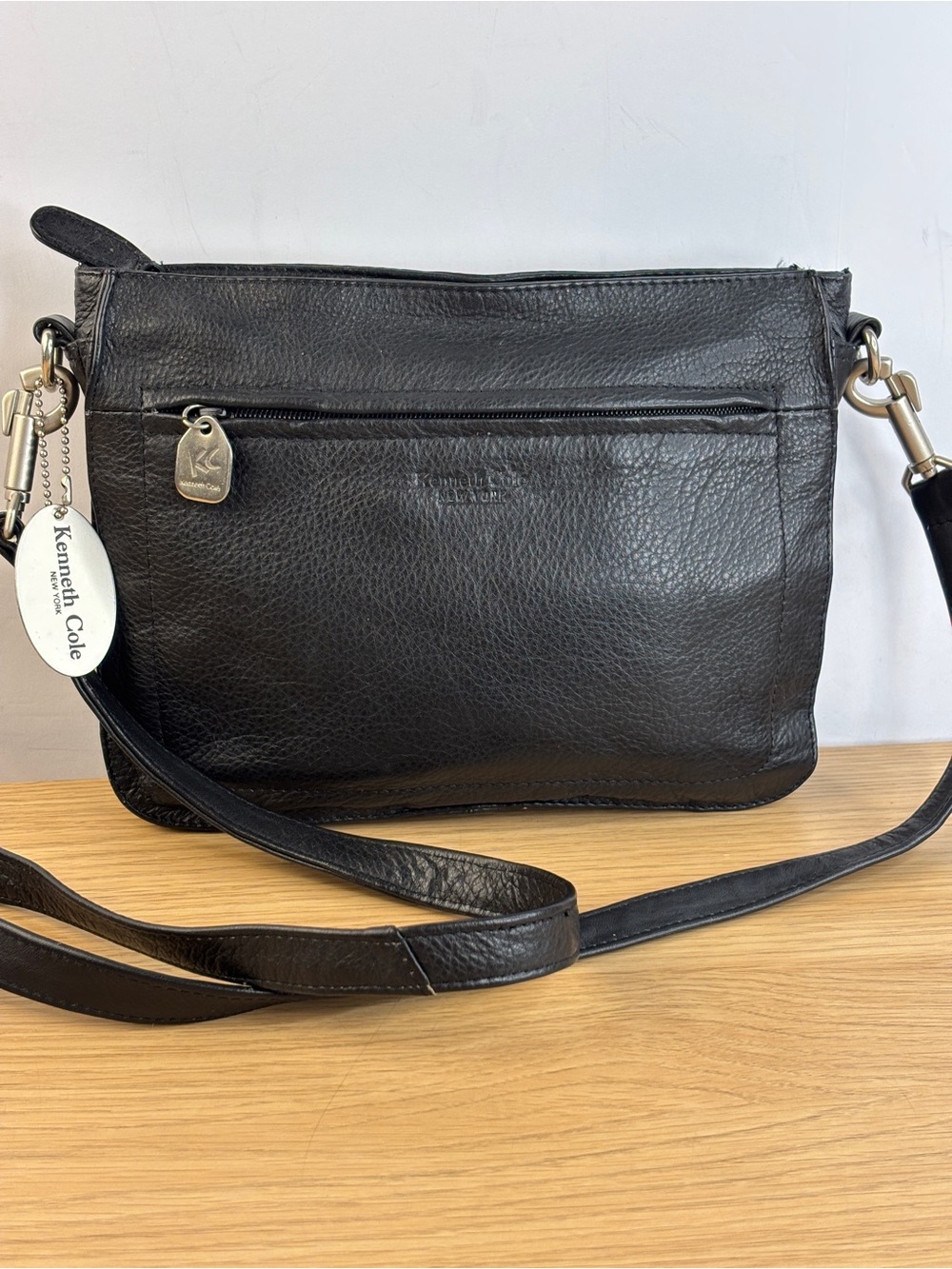 Kenneth Cole New York Black Pebbled Leather Crossbody Bag